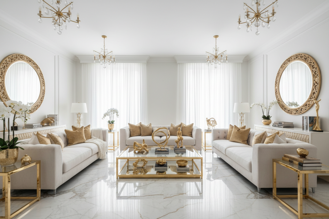luxury appartment in white and gold